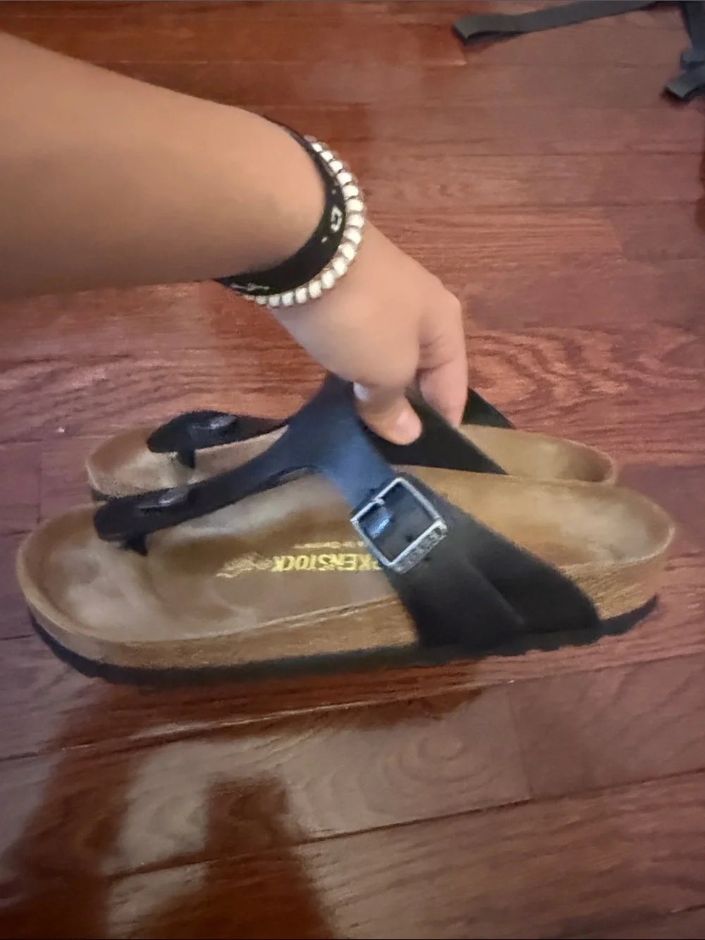 Birkenstock Kids Black Thong Sandals with Suede Footbed